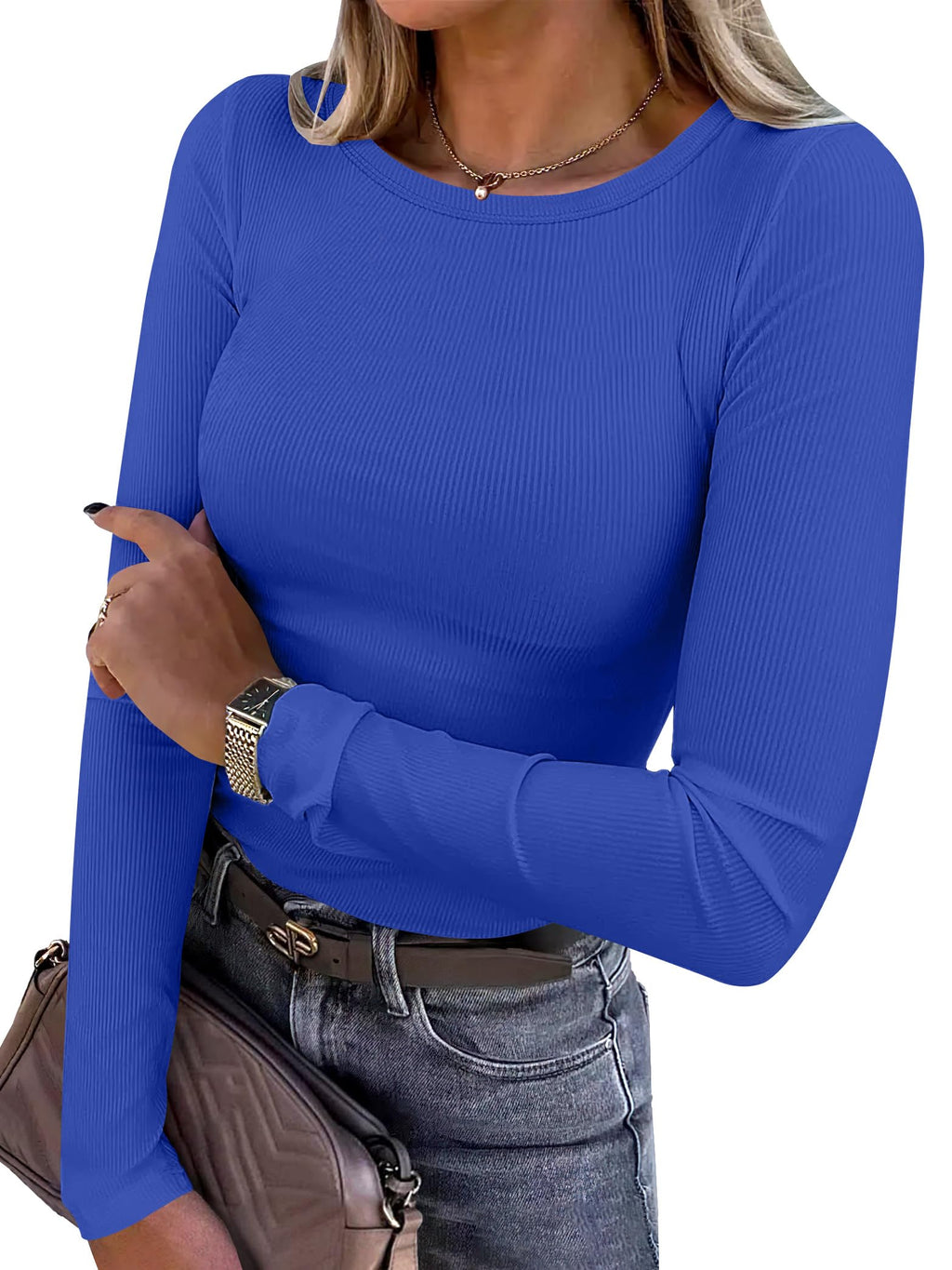 ANRABESS Women’s Ribbed Long Sleeve Crewneck Top