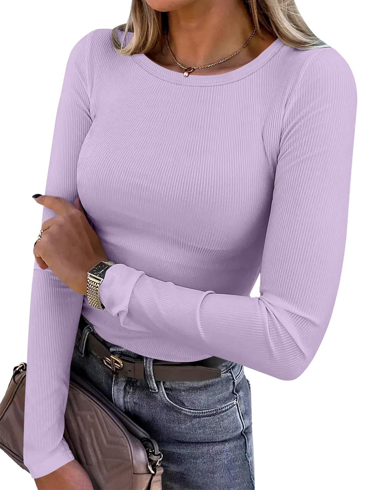 ANRABESS Women’s Ribbed Long Sleeve Crewneck Top