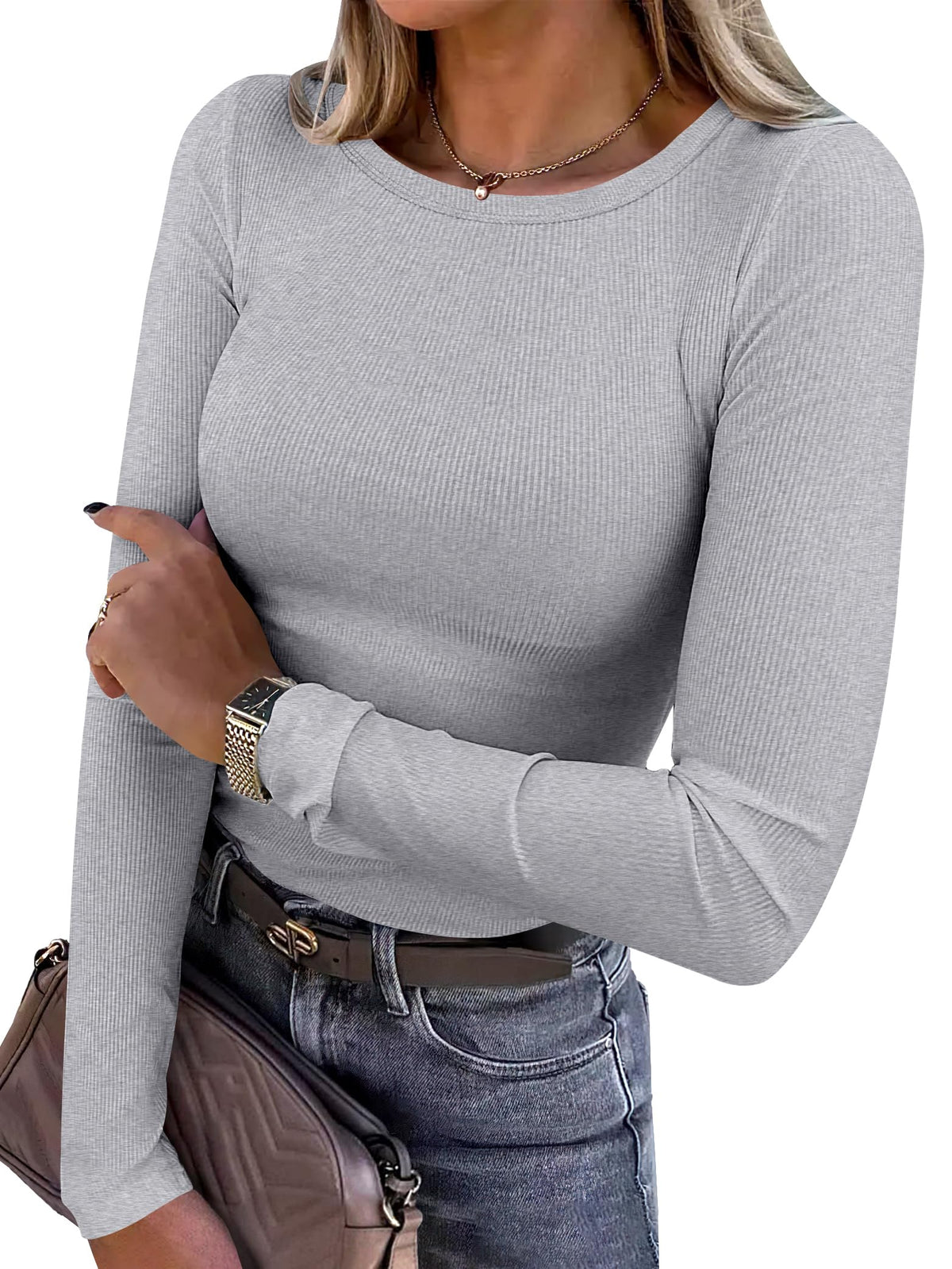 ANRABESS Women’s Ribbed Long Sleeve Crewneck Top