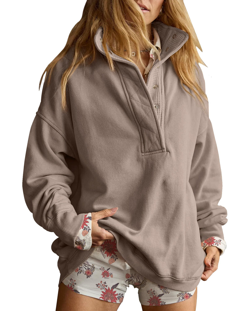 Gacaky Women’s Oversized Snap-Neck Sweatshirt