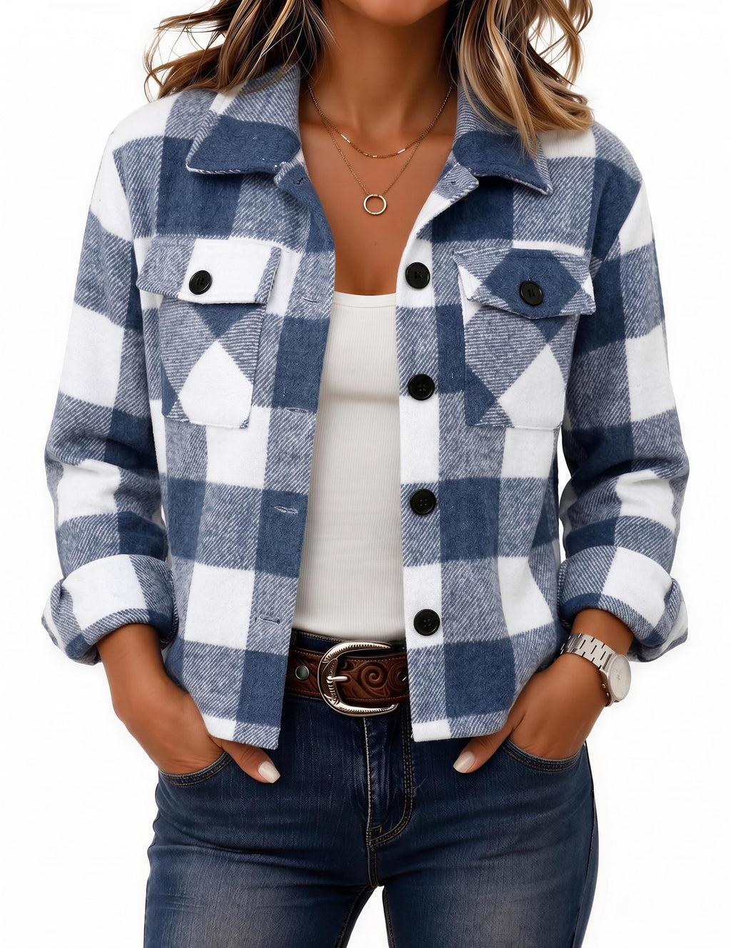 Zeagoo Women’s Cropped Plaid Flannel Shacket