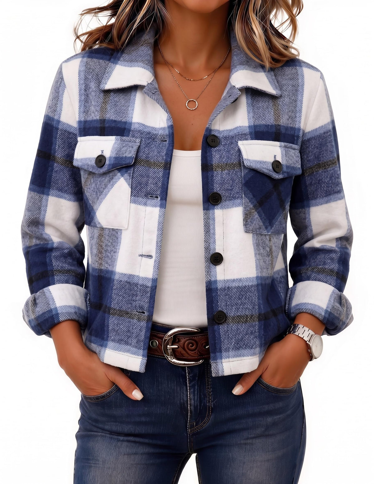 Zeagoo Women’s Cropped Plaid Flannel Shacket