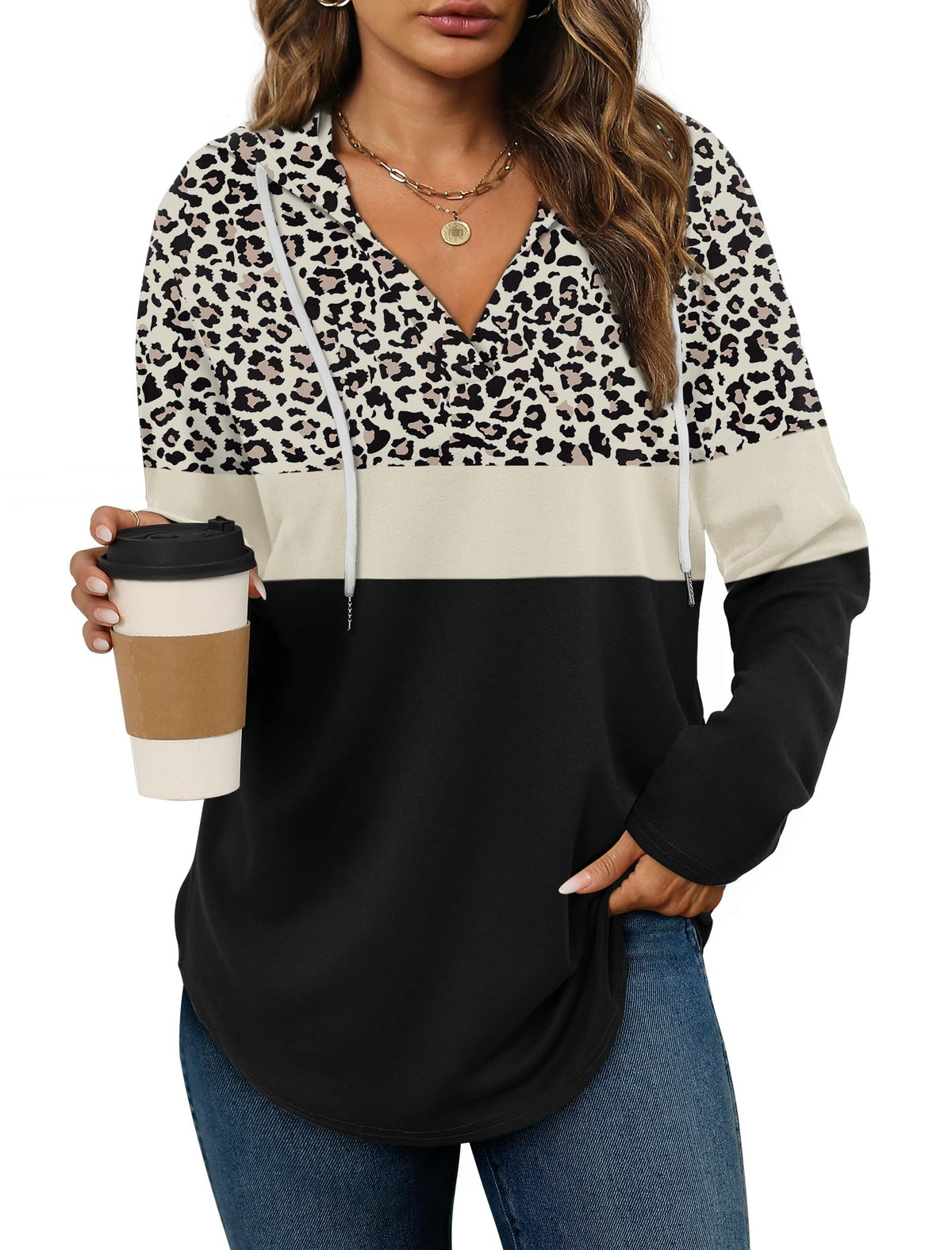 Women’s Loose Fit V-Neck Pullover Hoodie
