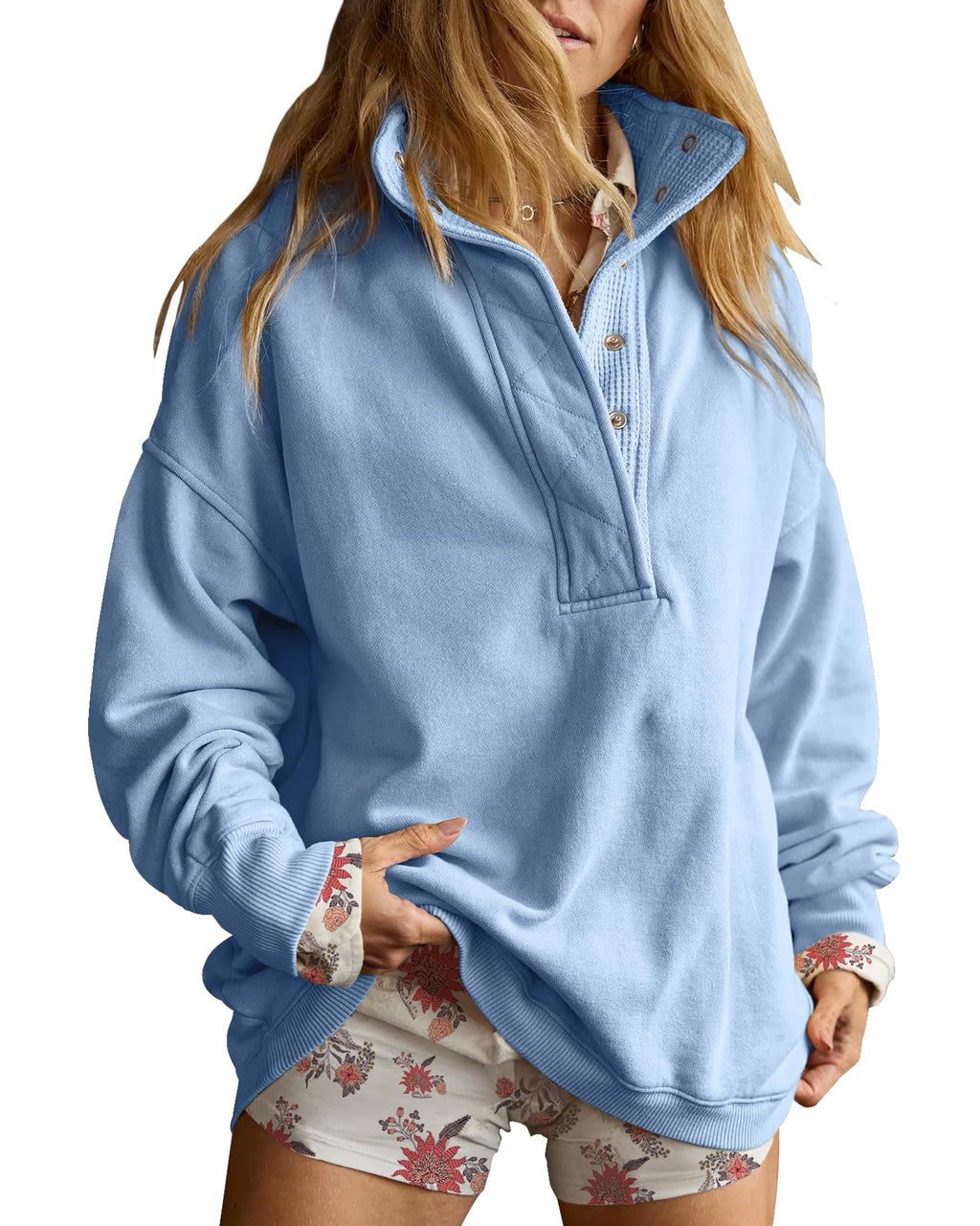 Gacaky Women’s Oversized Snap-Neck Sweatshirt
