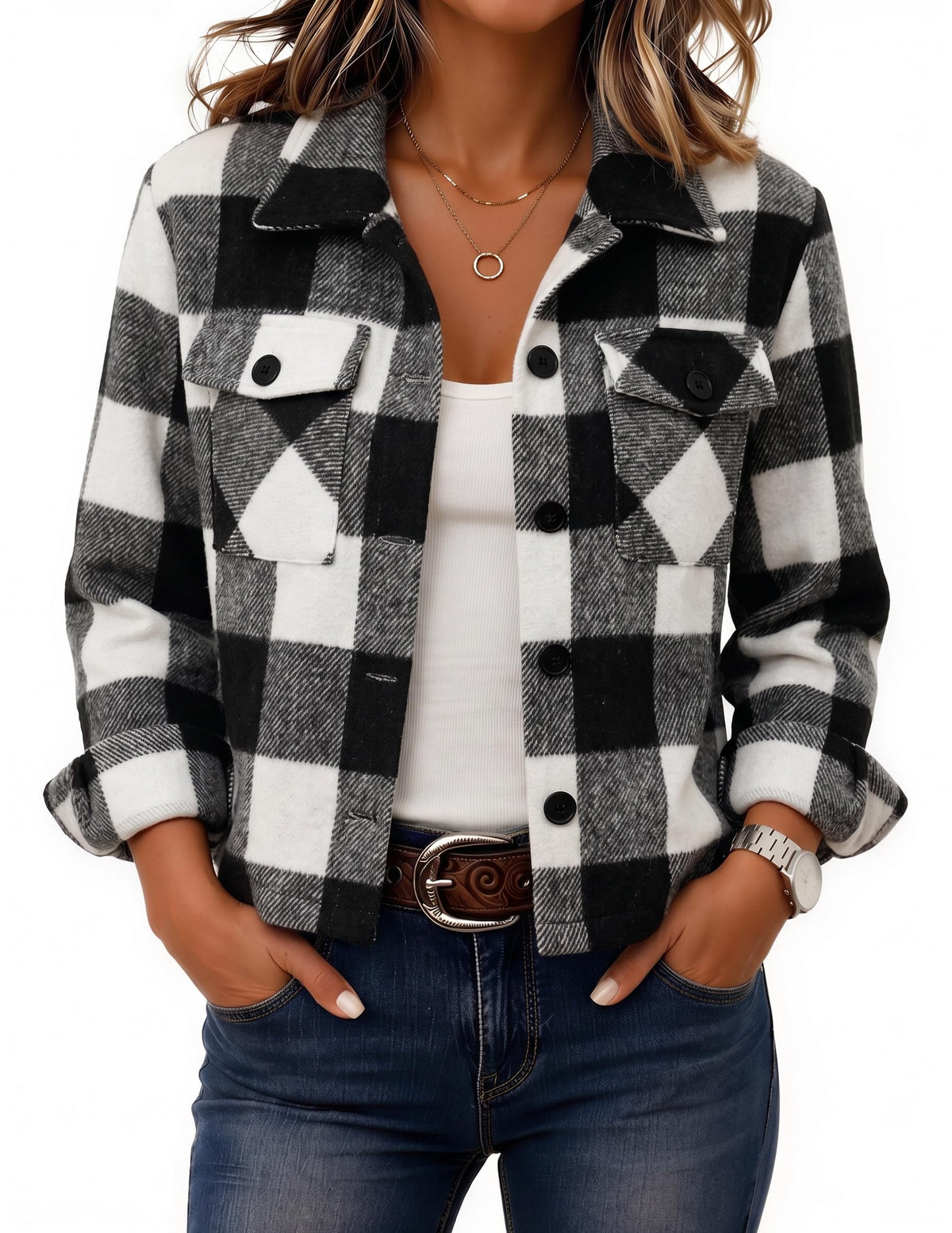 Zeagoo Women’s Cropped Plaid Flannel Shacket