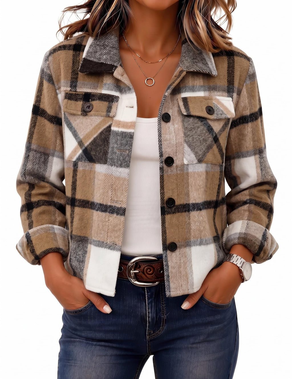Zeagoo Women’s Cropped Plaid Flannel Shacket