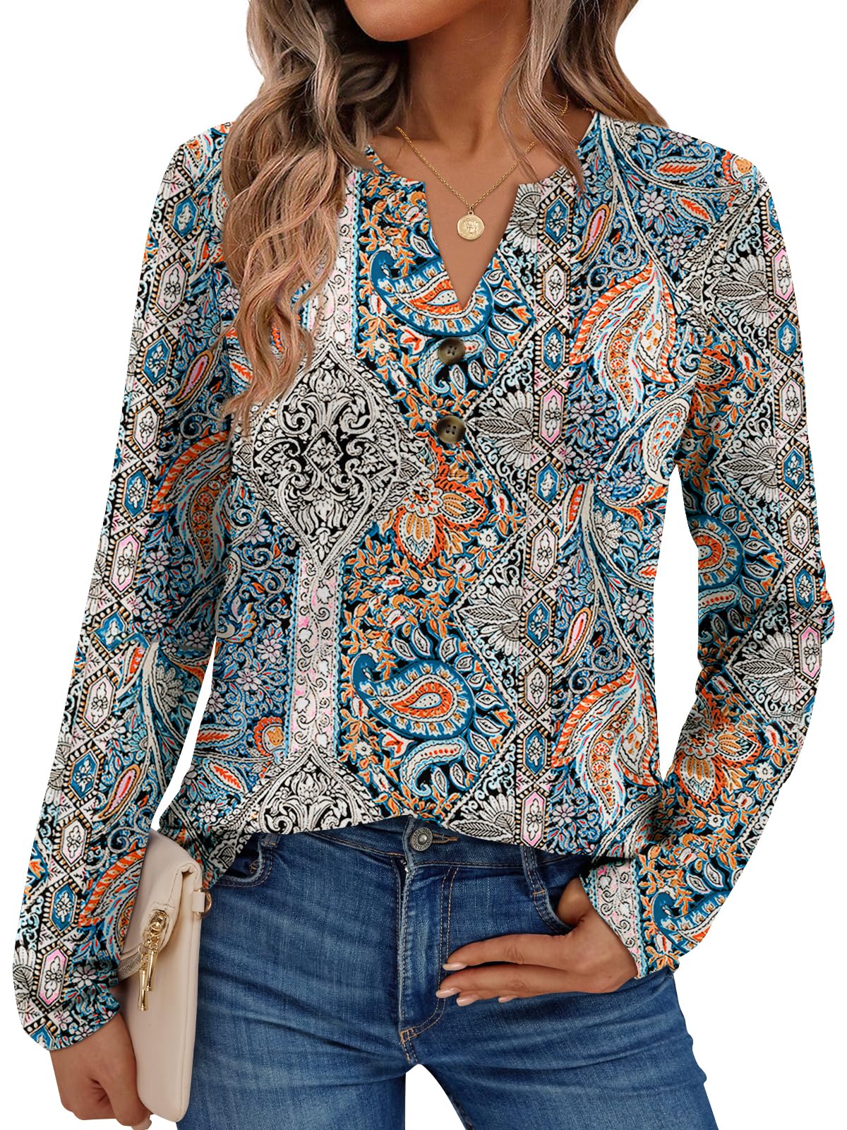 AUTOMET Women’s Long Sleeve V-Neck Henley Top