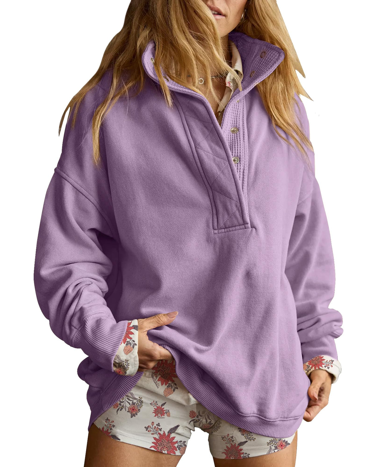 Gacaky Women’s Oversized Snap-Neck Sweatshirt