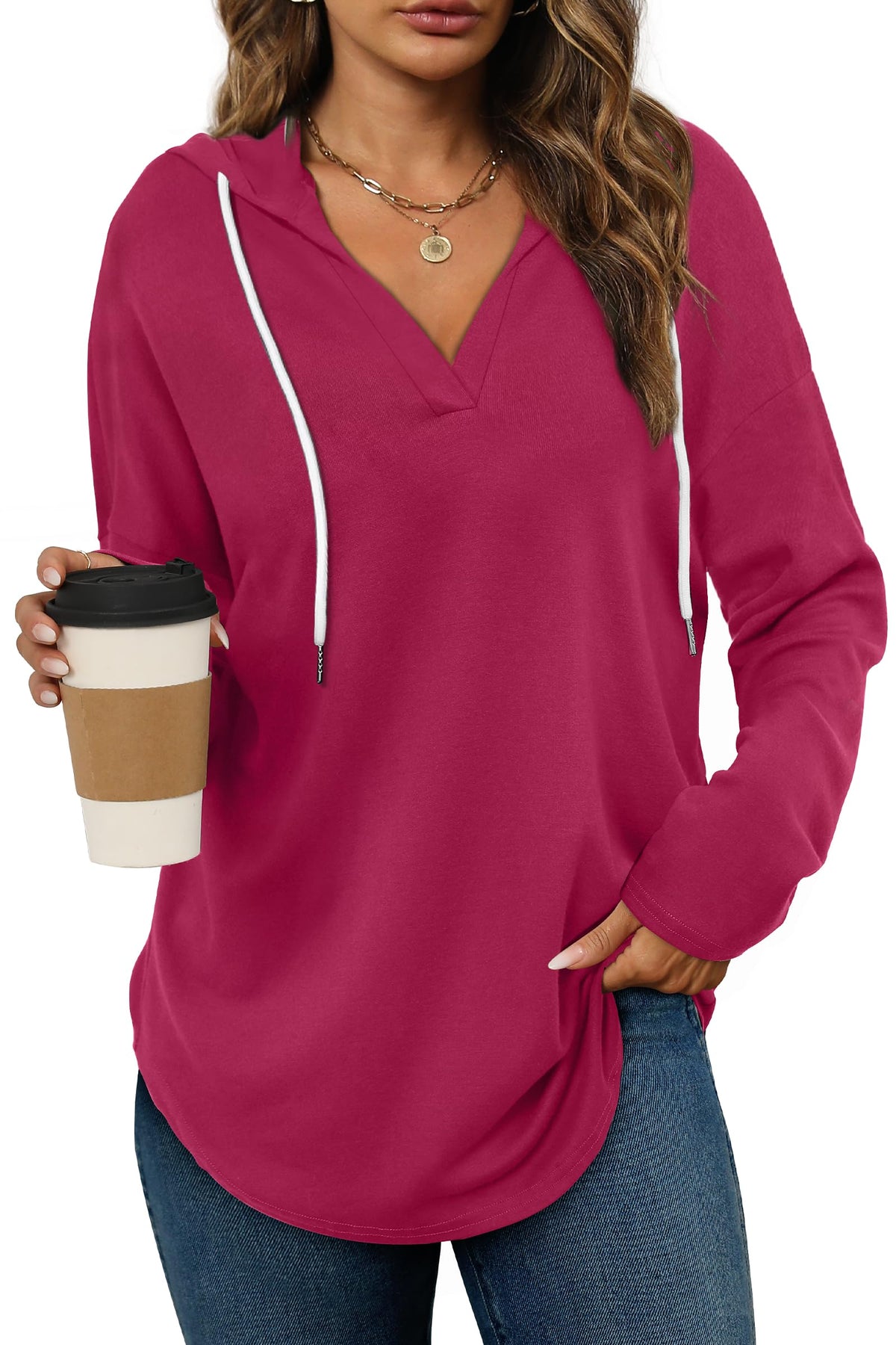 Women’s Loose Fit V-Neck Pullover Hoodie
