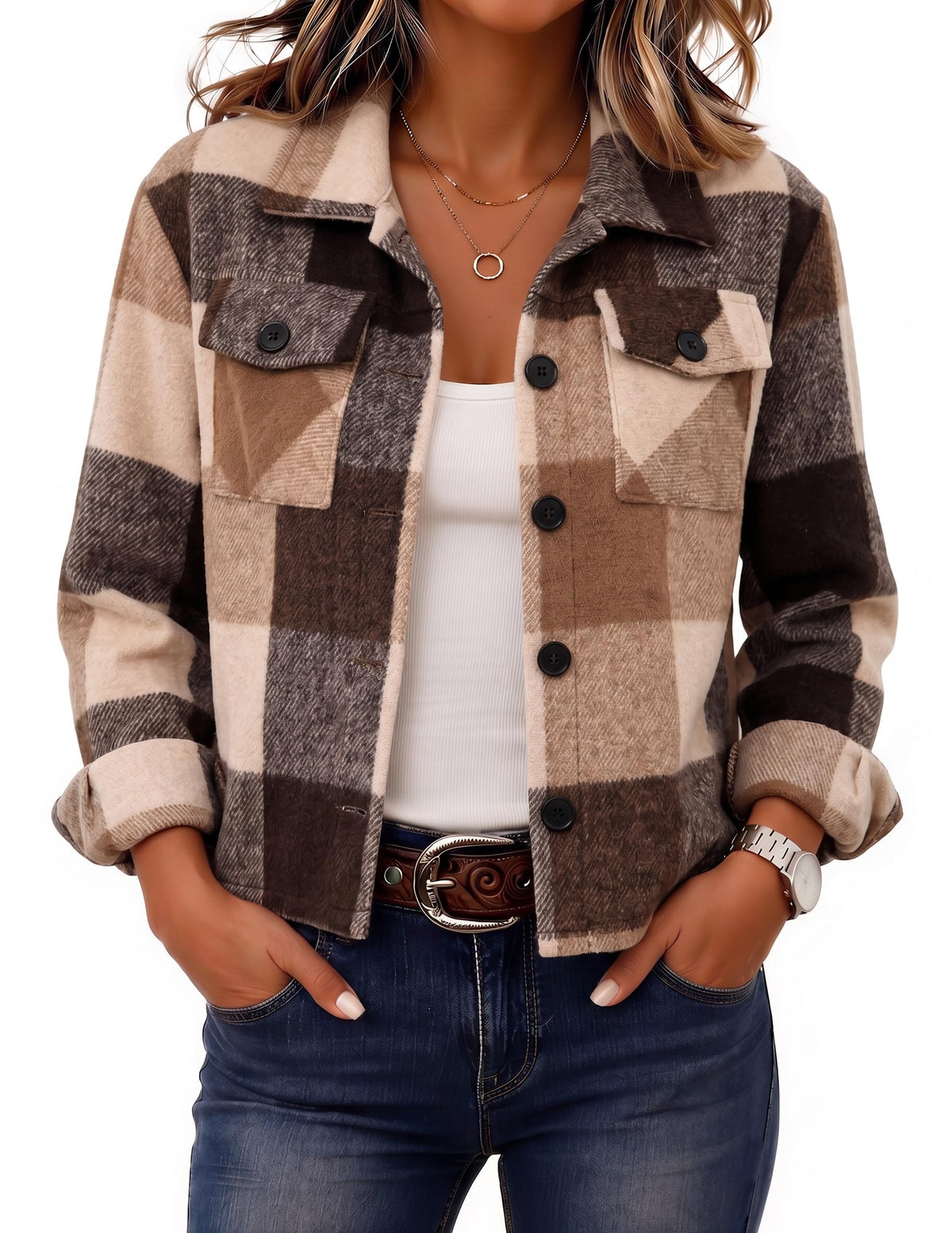 Zeagoo Women’s Cropped Plaid Flannel Shacket