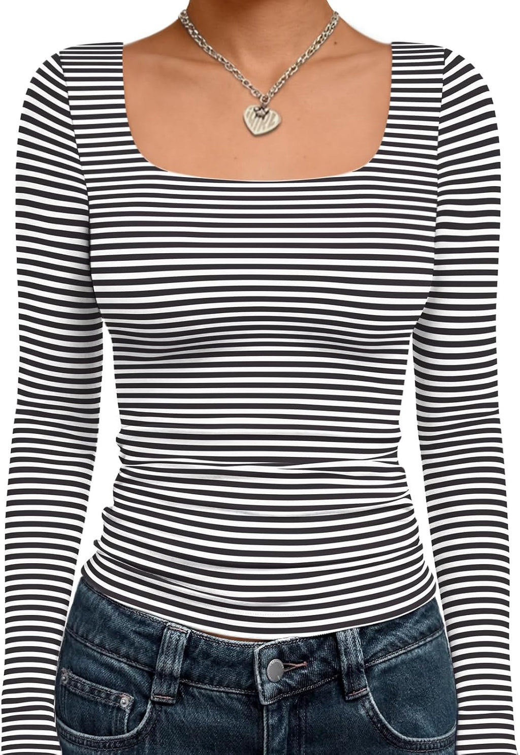 Trendy Queen Women’s Double-Lined Square Neck Long Sleeve Top