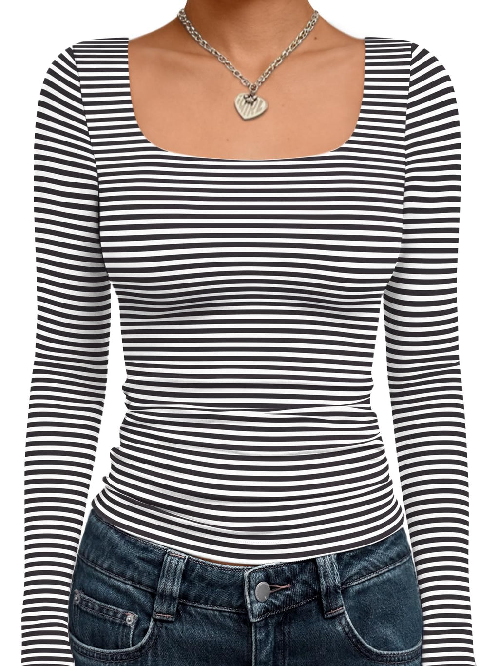 Trendy Queen Women’s Double-Lined Square Neck Long Sleeve Top