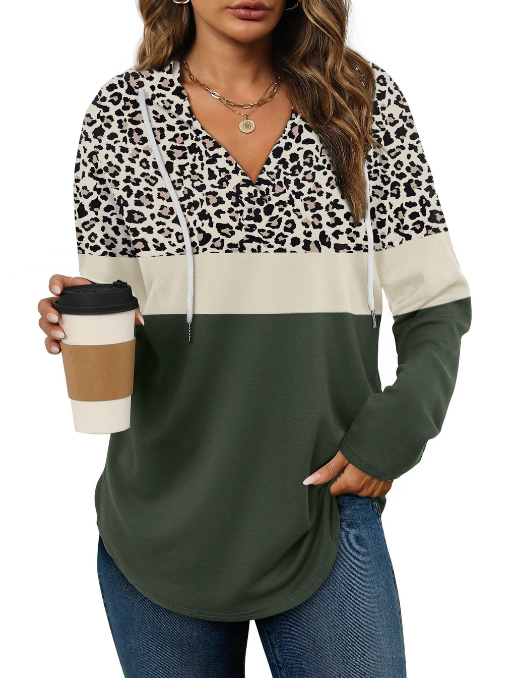 Women’s Loose Fit V-Neck Pullover Hoodie