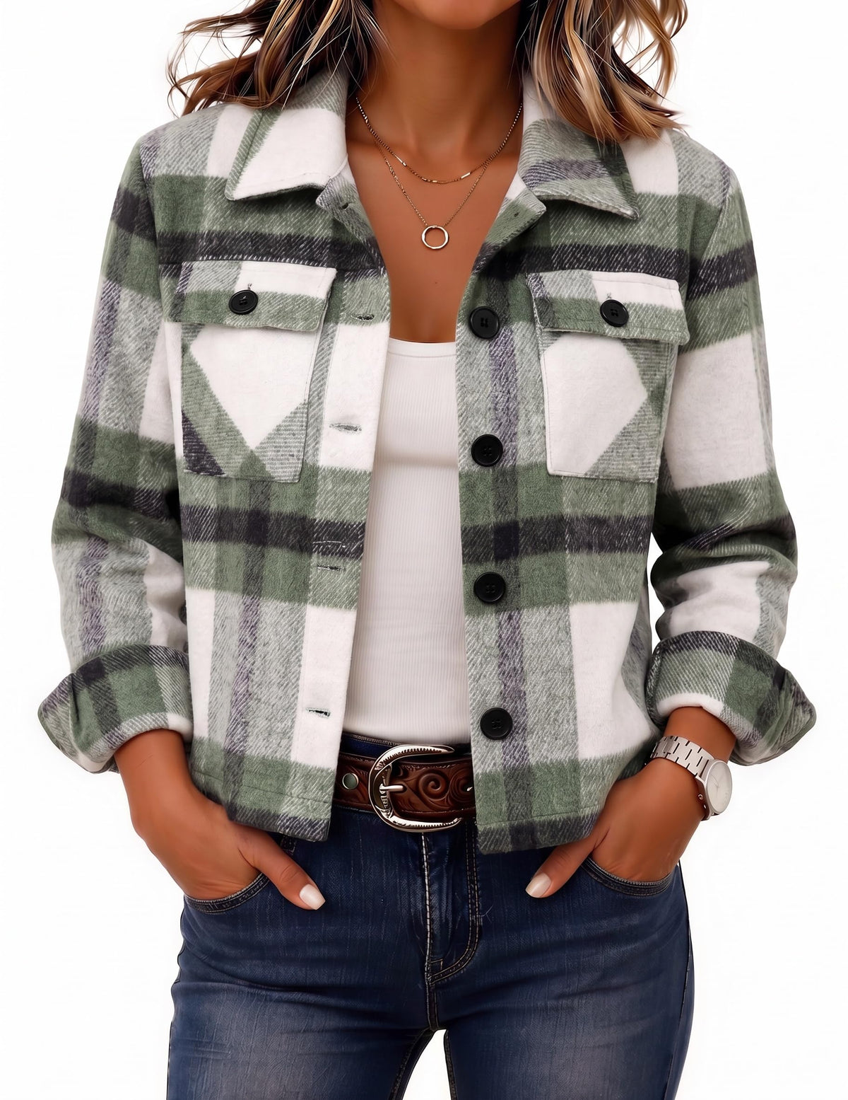 Zeagoo Women’s Cropped Plaid Flannel Shacket