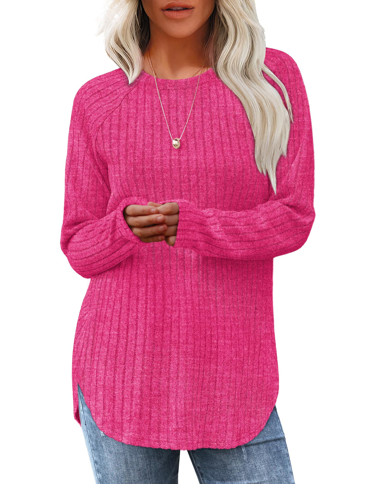 Saloogoe Women’s Long Sleeve Curved-Hem Tunic