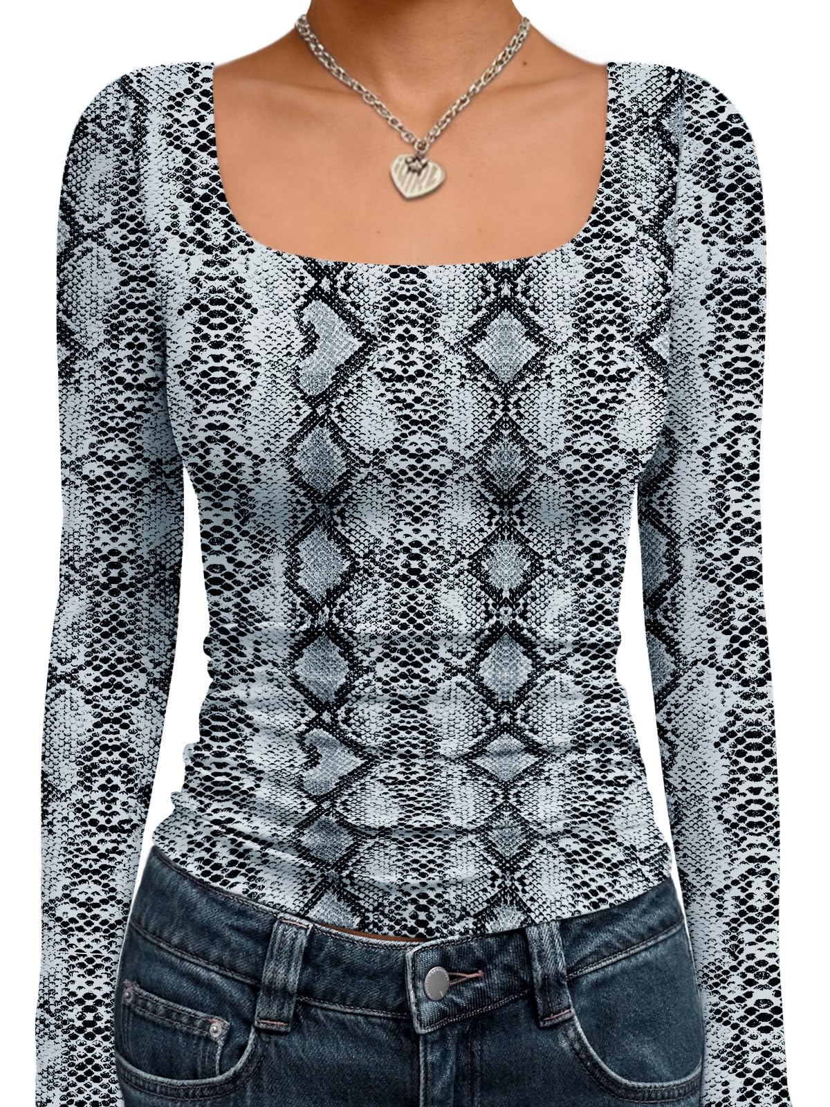 Trendy Queen Women’s Double-Lined Square Neck Long Sleeve Top