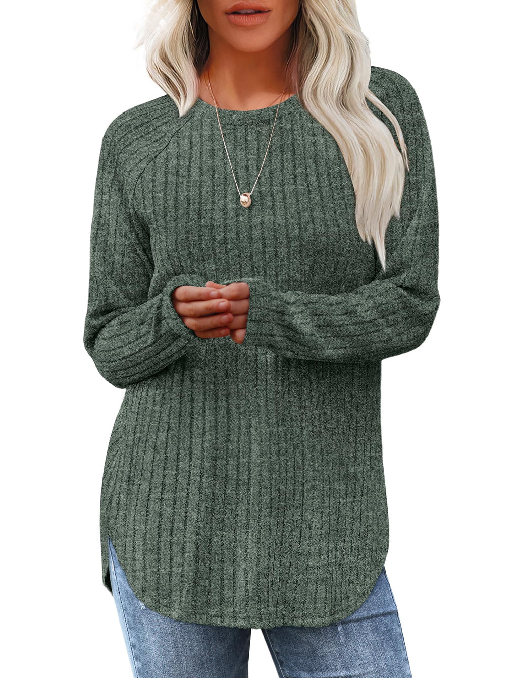 Saloogoe Women’s Long Sleeve Curved-Hem Tunic