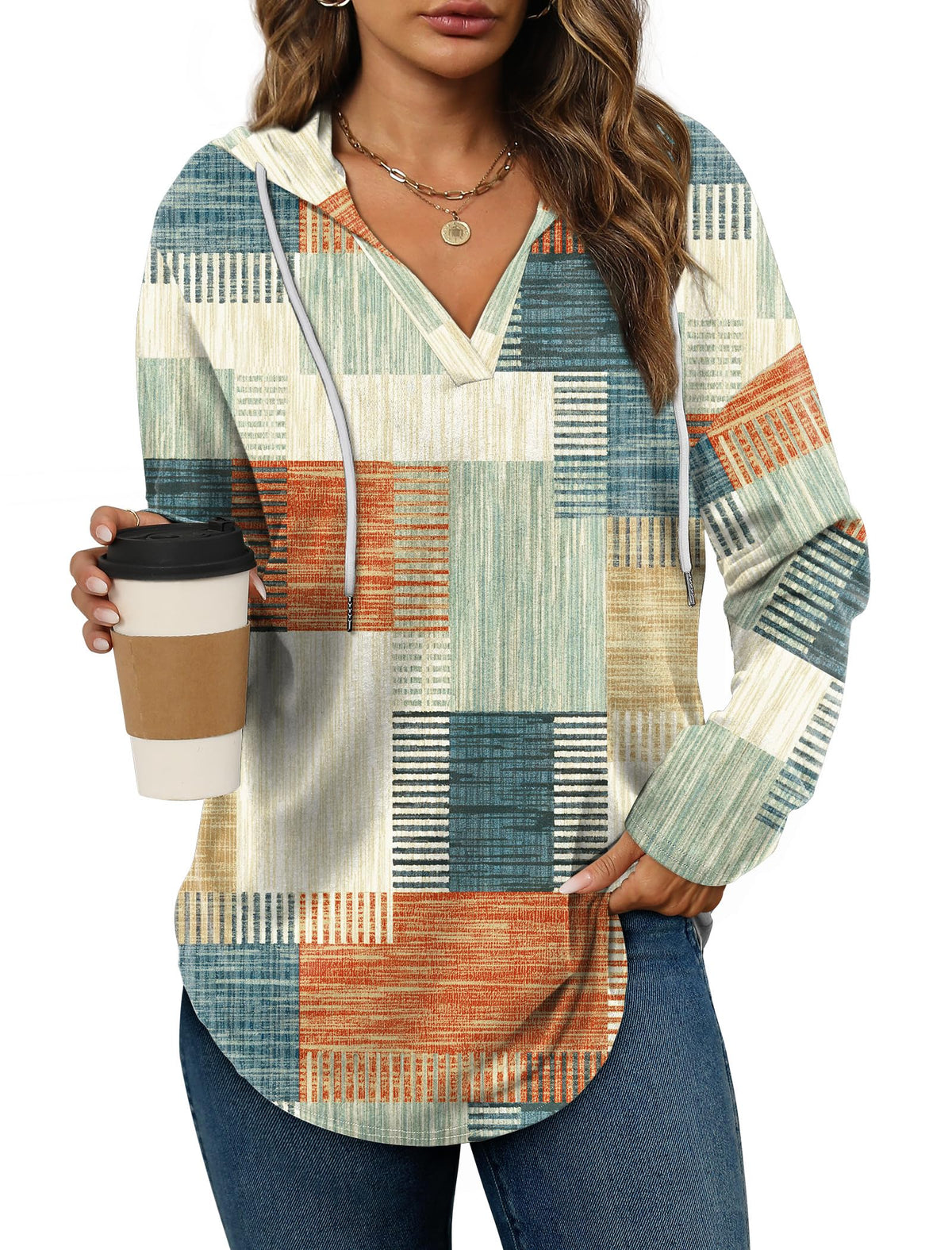 Women’s Loose Fit V-Neck Pullover Hoodie