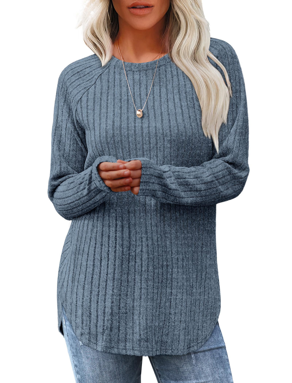 Saloogoe Women’s Long Sleeve Curved-Hem Tunic