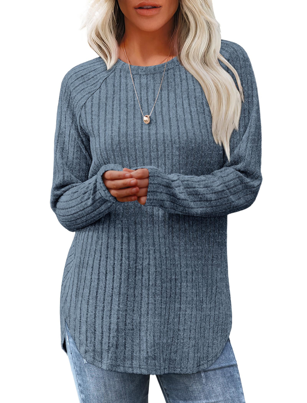 Saloogoe Women’s Long Sleeve Curved-Hem Tunic