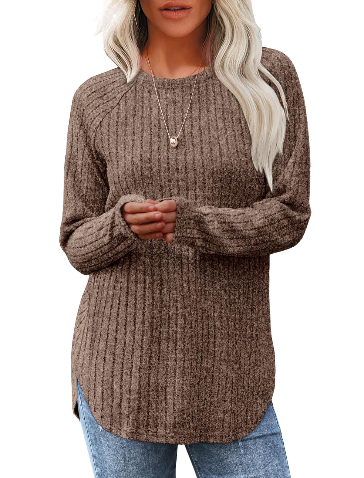 Saloogoe Women’s Long Sleeve Curved-Hem Tunic