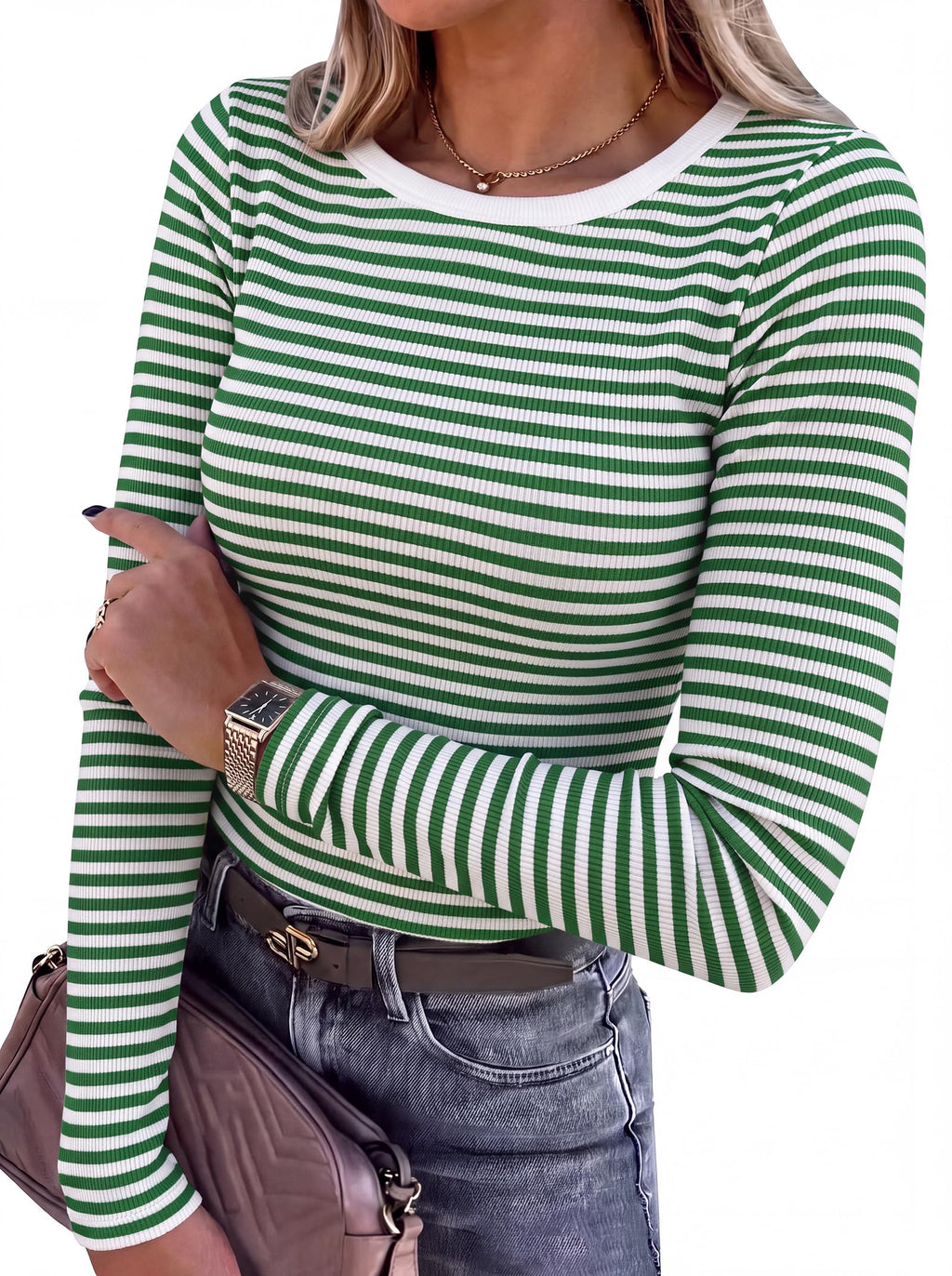 ANRABESS Women’s Ribbed Long Sleeve Crewneck Top
