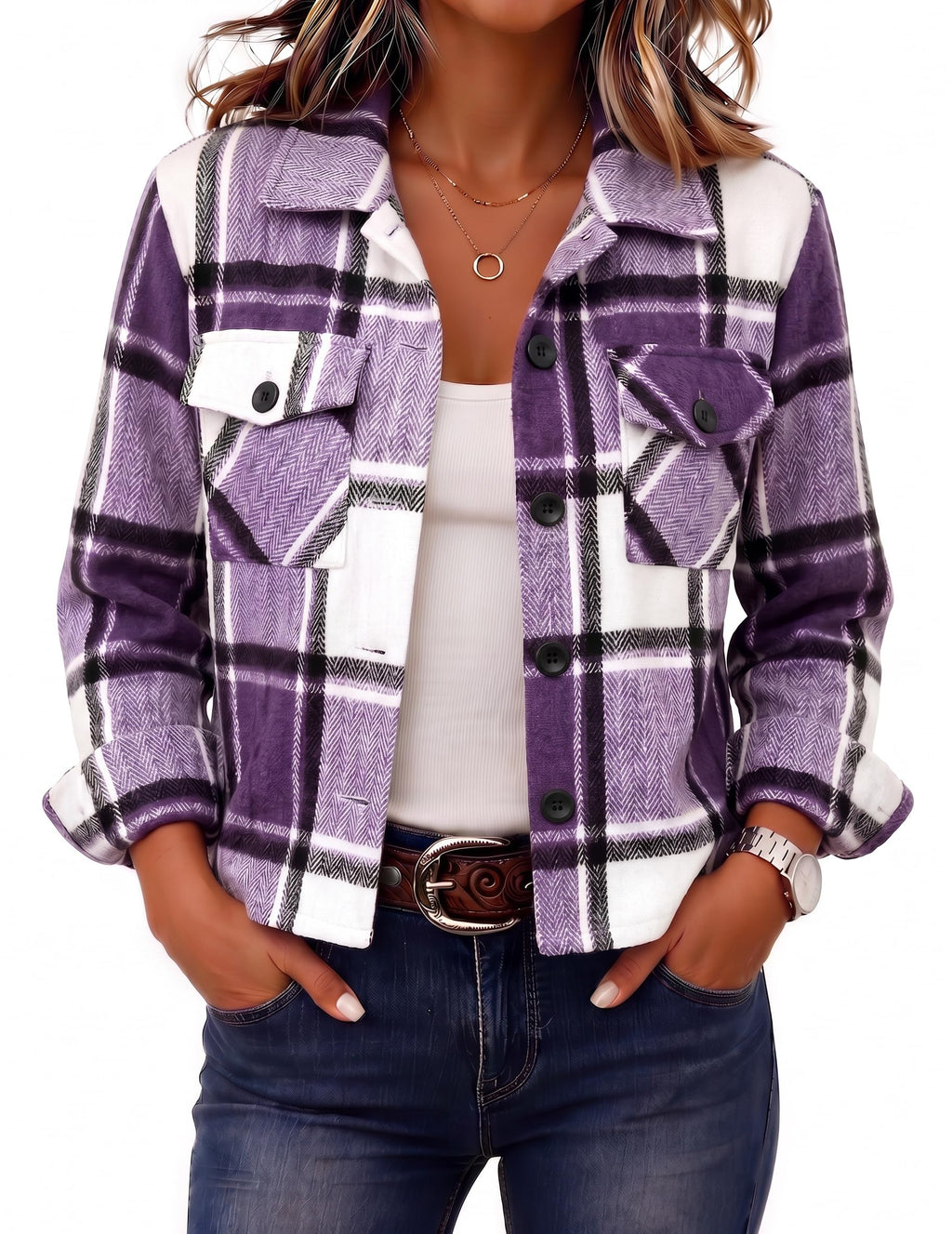 Zeagoo Women’s Cropped Plaid Flannel Shacket