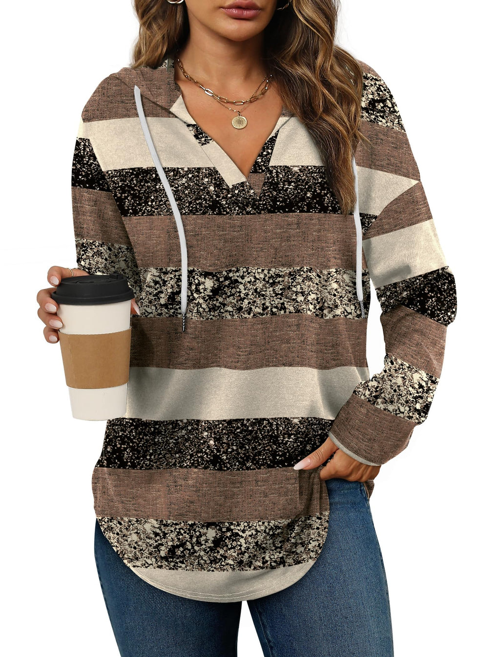 Women’s Loose Fit V-Neck Pullover Hoodie
