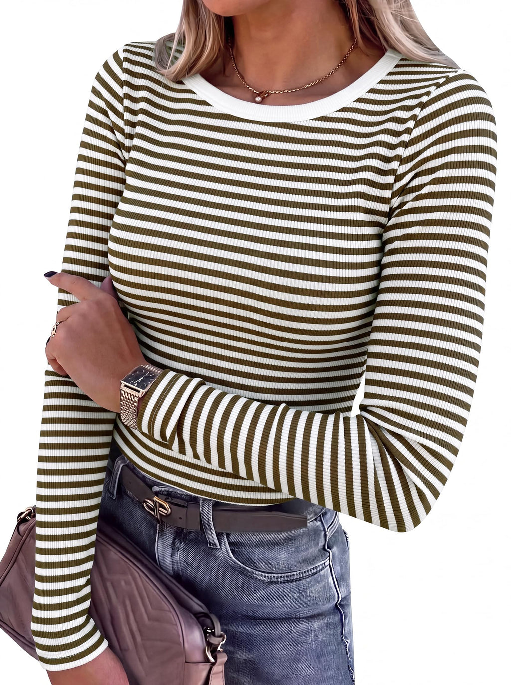 ANRABESS Women’s Ribbed Long Sleeve Crewneck Top