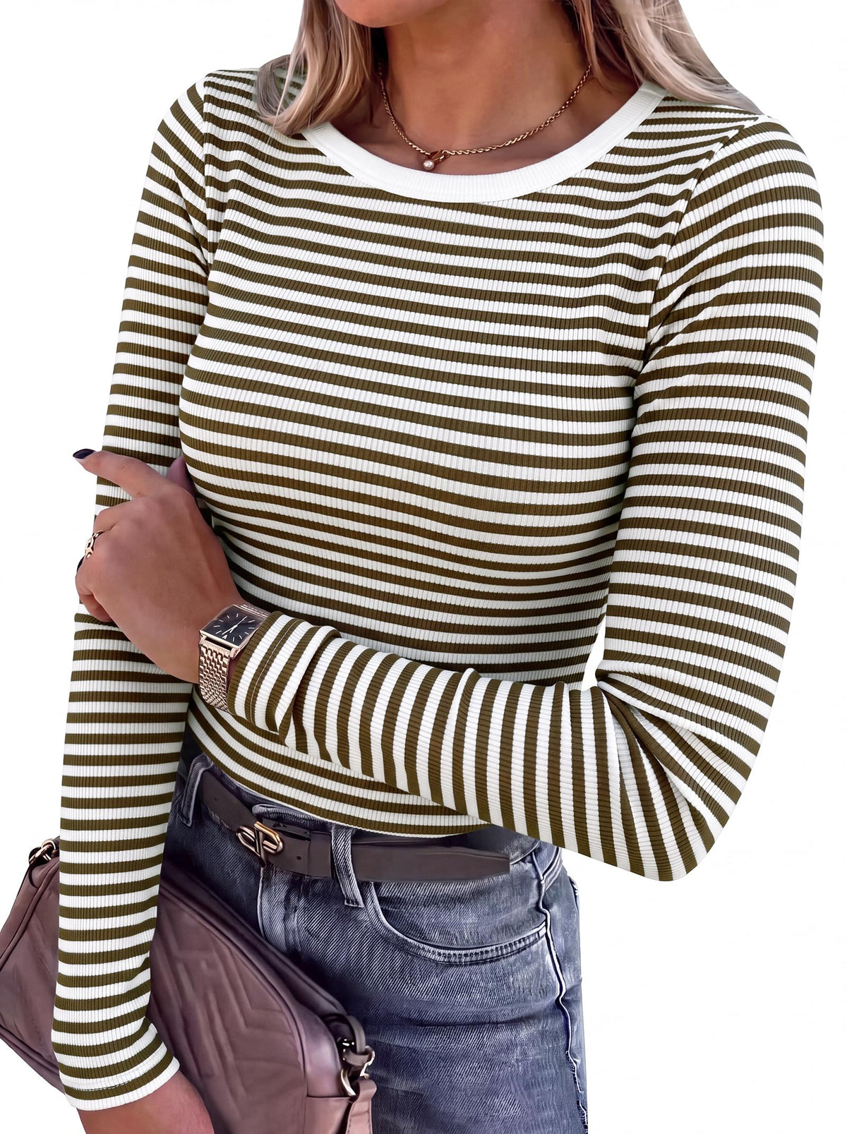 ANRABESS Women’s Ribbed Long Sleeve Crewneck Top