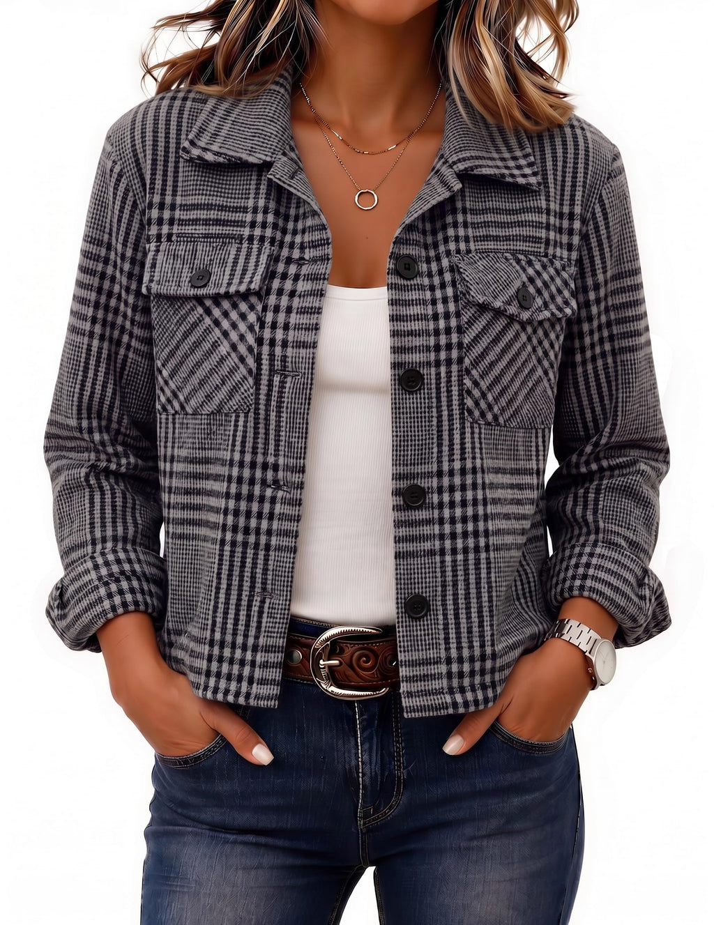 Zeagoo Women’s Cropped Plaid Flannel Shacket