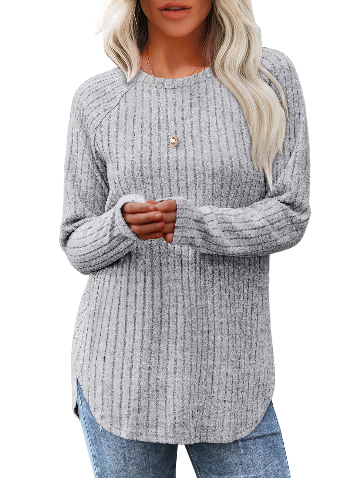 Saloogoe Women’s Long Sleeve Curved-Hem Tunic